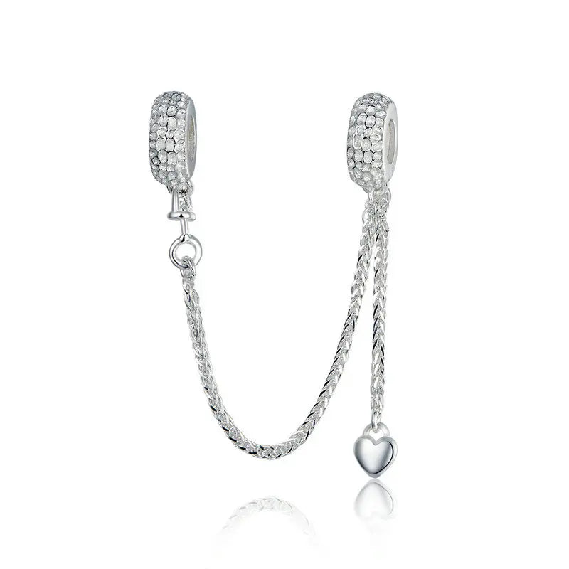 Meilleure vente 100% argent Sterling 925 la clé de coeur silicone sécurité chaîne breloque Wostu Original perles Bracelet bijoux CQC606