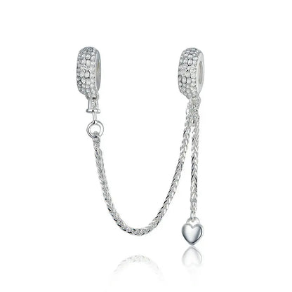 Meilleure vente 100% argent Sterling 925 la clé de coeur silicone sécurité chaîne breloque Wostu Original perles Bracelet bijoux CQC606