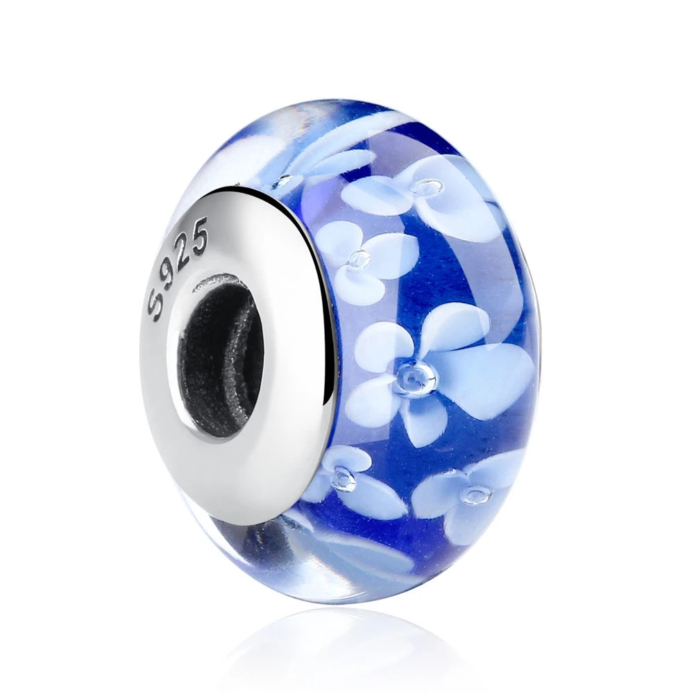 BAMOER 925 en argent Sterling belle fleur rose perles de charme en verre de Murano européen