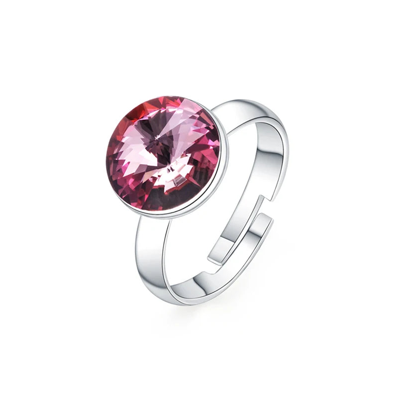 Bagues couleur argent cristaux originaux d'autriche rondes RIVOLI pierre anneaux pour femmes correspondant bijoux de fiançailles de mariage