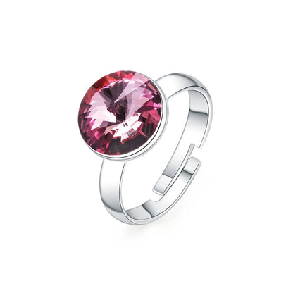 Bagues couleur argent cristaux originaux d'autriche rondes RIVOLI pierre anneaux pour femmes correspondant bijoux de fiançailles de mariage