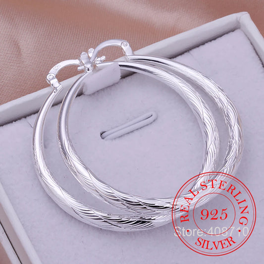 Boucles d'oreilles rondes Hip Hop en argent Sterling 925 pour femmes, grand cercle de 4.0cm,