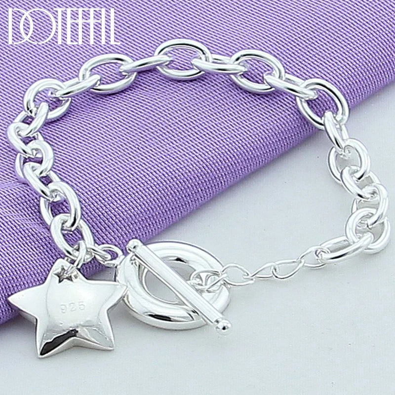 DOTEFFIL 925 en argent Sterling étoile à boucle bracelets porte-bonheur chaîne pour les femmes mode mariage fiançailles bijoux fins