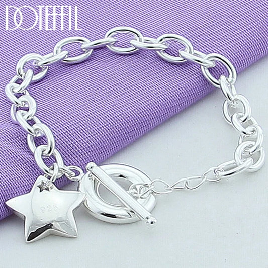 DOTEFFIL 925 en argent Sterling étoile à boucle bracelets porte-bonheur chaîne pour les femmes mode mariage fiançailles bijoux fins