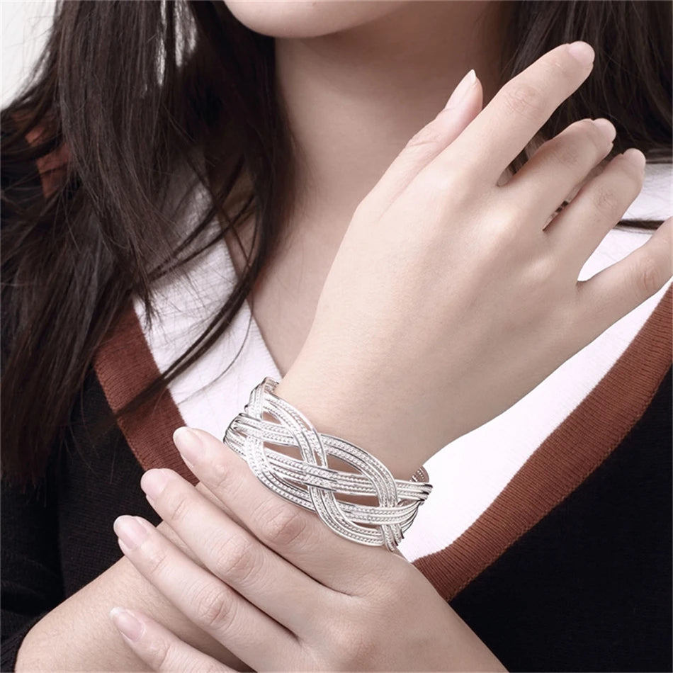 DOTEFFIL 925 en argent Sterling entrelacé Web bracelet bague ensemble pour femme mariage fiançailles fête mode charme bijoux