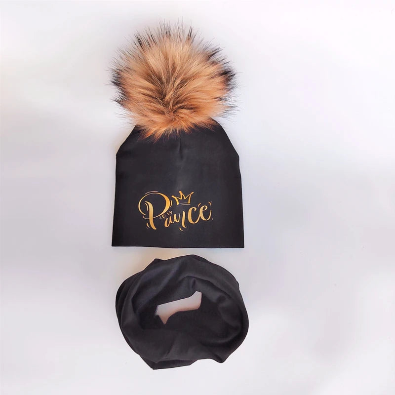 Ensemble de chapeaux pour filles, lettres dorées, princesse, prince, couronne, chapeau pour garçon, bonnet en coton tricoté pour enfants