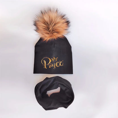 Ensemble de chapeaux pour filles, lettres dorées, princesse, prince, couronne, chapeau pour garçon, bonnet en coton tricoté pour enfants