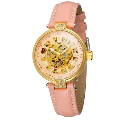 FORSINING-Montre mécanique automatique pour femme, blanc, doré, module, montre-bracelet, mode, business