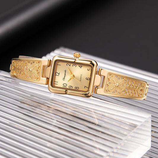 Saat-Montre à quartz carrée pour femme, montre-bracelet pour femme, argent, or, marque supérieure,