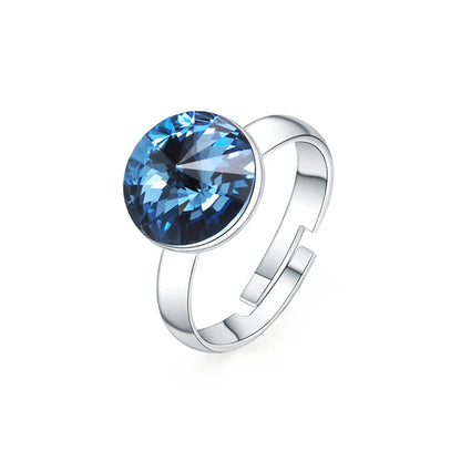 Bagues couleur argent cristaux originaux d'autriche rondes RIVOLI pierre anneaux pour femmes correspondant bijoux de fiançailles de mariage