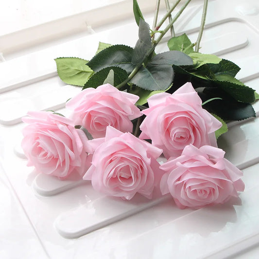 7 pièces vraie touche Rose branche tige Latex Rose main sensation feutre Simulation décorative artificielle Silicone Rose fleurs maison mariage