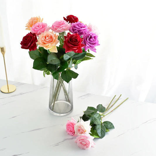7 pièces vraie touche Rose branche tige Latex Rose main sensation feutre Simulation décorative artificielle Silicone Rose fleurs maison mariage