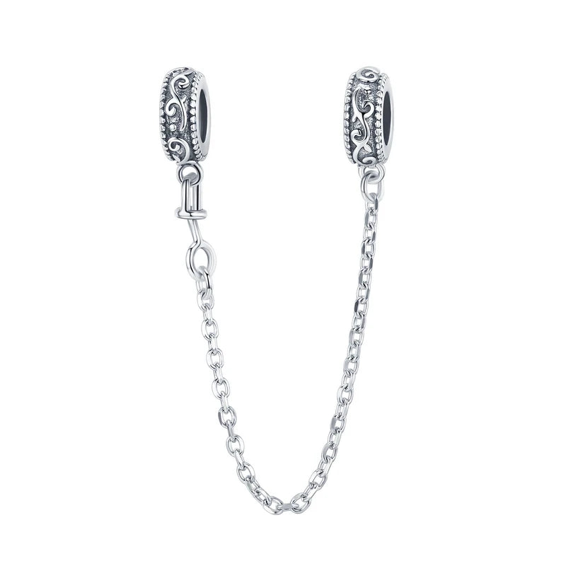 Meilleure vente 100% argent Sterling 925 la clé de coeur silicone sécurité chaîne breloque Wostu Original perles Bracelet bijoux CQC606