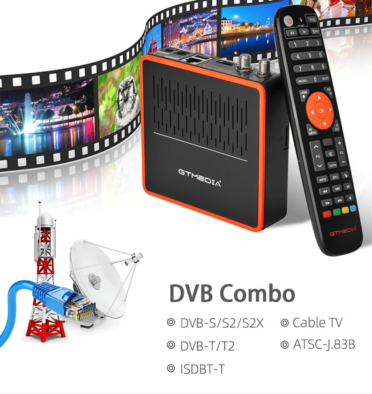 4K Ultra HD TV Box GTMEDIA GTCOMBO Android 9.0 + DVB-S2X/T2/C/ATSC-C(J.83B)/ISDBT Decoder Satellite Receiver Tuner Receiver H.265