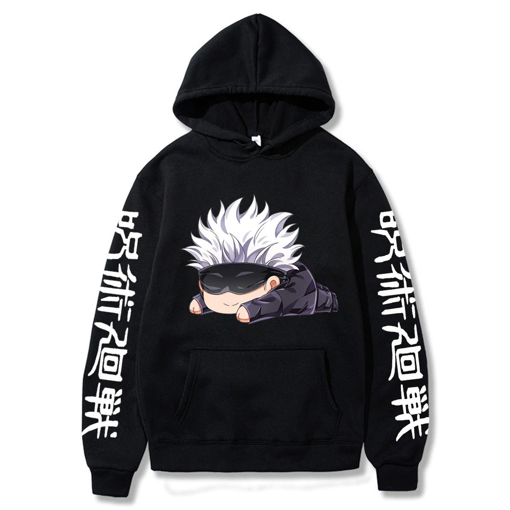 Gojo Satoru Kawaii graphique Anime sweats à capuche unisexe hiver chaud surdimensionné vêtements de sport hommes décontracté sweat-shirt ample