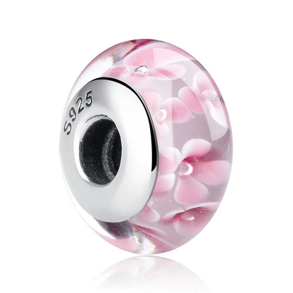 BAMOER 925 en argent Sterling belle fleur rose perles de charme en verre de Murano européen