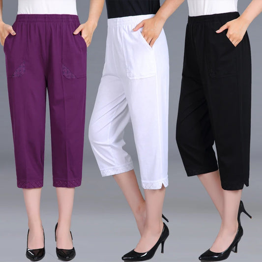 Pantacourt en pur coton pour femme, pantalon décontracté, taille élastique, grande taille 4XL, été 2025
