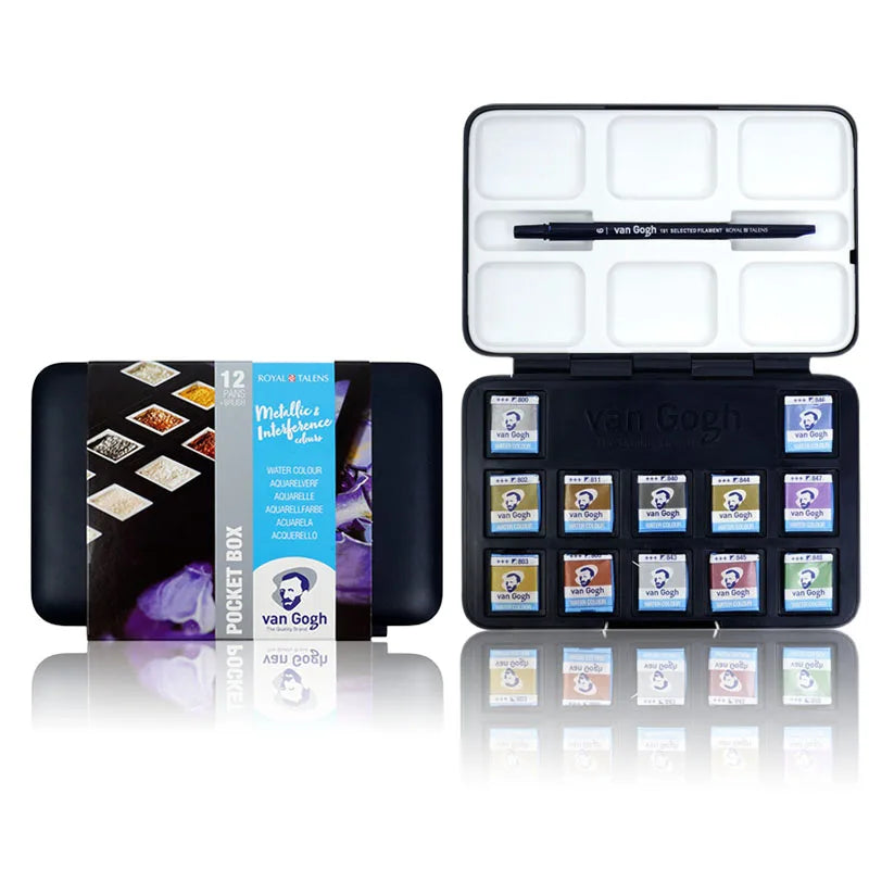 Van Gogh – ensemble de peintures à l'aquarelle, série de couleurs métalliques roses et violettes, fournitures d'art, fournitures scolaires