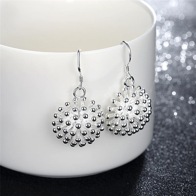 DOTEFFIL 925 en argent Sterling feu d'artifice fleur collier boucle d'oreille ensemble breloque populaire joli collier boucle d'oreille ensembles bijoux pour femmes