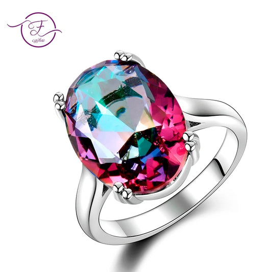 Bijoux à la mode pour femmes, bague en argent S925, feu mystique, arc-en-ciel, topaze, Promotion, bijoux de mariage élégants, cadeau de fête