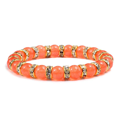 Bracelet de prière en pierre naturelle, Orange vif, corde en strass élastique, pour hommes et femmes, bijoux de Yoga faits à la main,