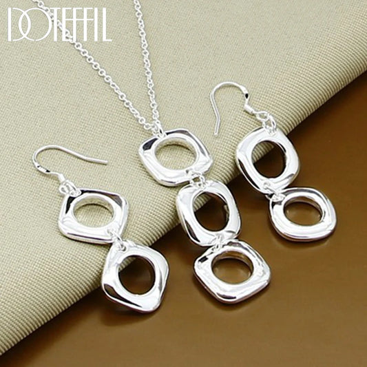 DOTEFFIL 925 en argent Sterling rond carré collier boucle d'oreille ensemble pour femme mariage fiançailles fête mode charme bijoux