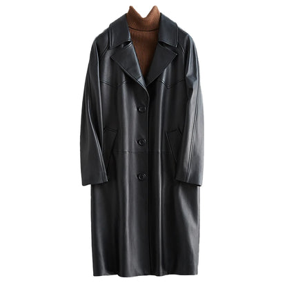 Lautaro-Manteau Respirant en Cuir Noir pour Femme, Manches Raglan, Revers, Mode Coréenne, Printemps, Automne, 2022