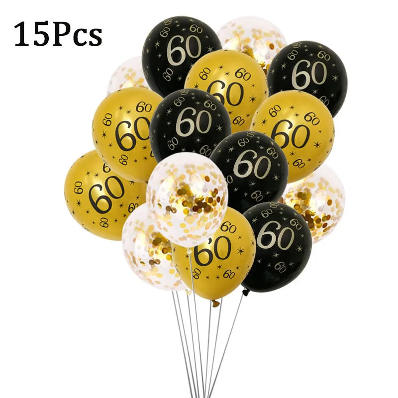 Pailles en papier à rayures dorées, 1 sac, numéro 30e 40e 50e 60e, lunettes à ceinture, pailles à boissons joyeux anniversaire pour adultes, décoration de fête en ballon