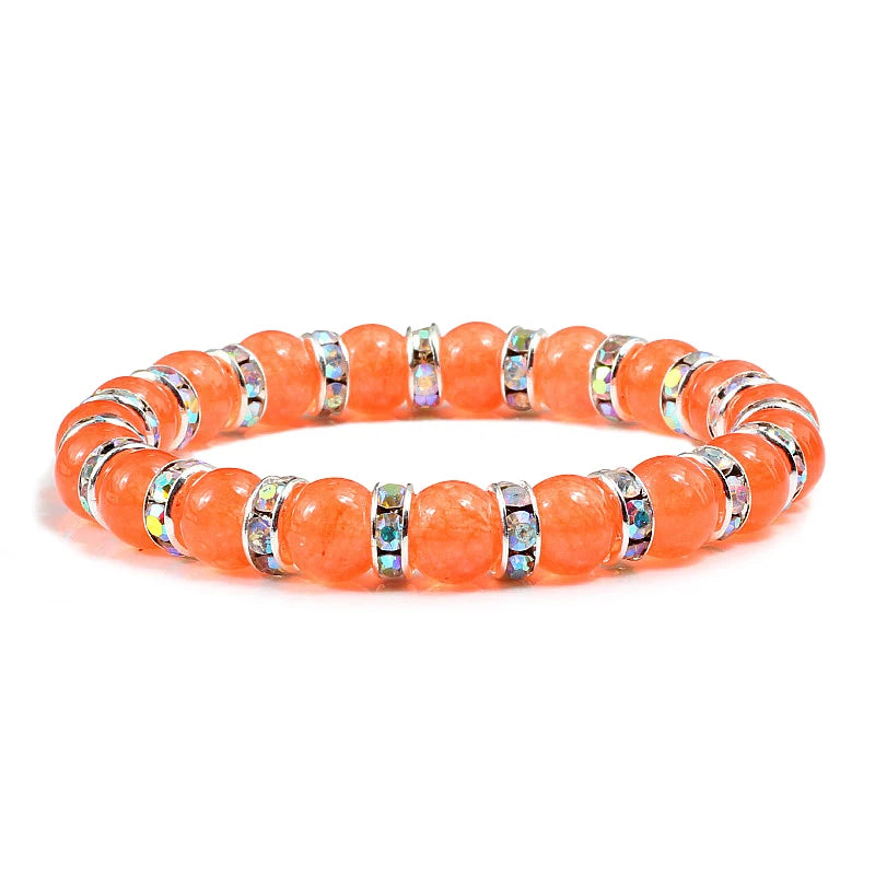 Bracelet de prière en pierre naturelle, Orange vif, corde en strass élastique, pour hommes et femmes, bijoux de Yoga faits à la main,
