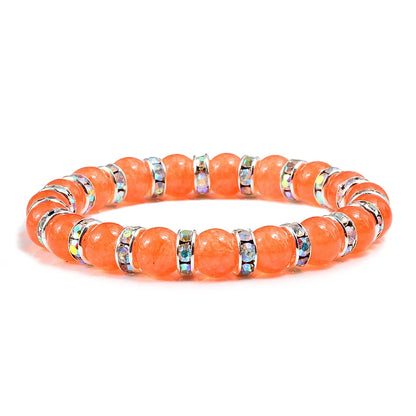 Bracelet de prière en pierre naturelle, Orange vif, corde en strass élastique, pour hommes et femmes, bijoux de Yoga faits à la main,