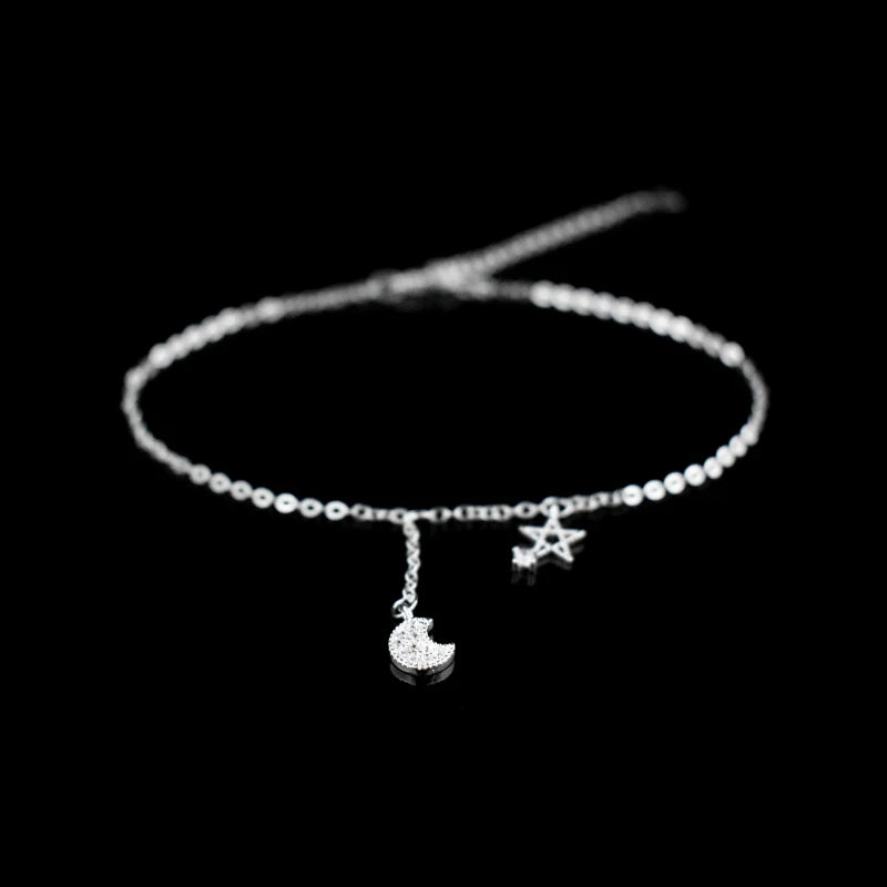 Bracelet en argent Sterling 925 en Zircon, étoile et lune, boucle de cheville, symbole Constellation, chaîne pour le pied, bijoux pour femmes et filles, cadeau, nouvelle tendance