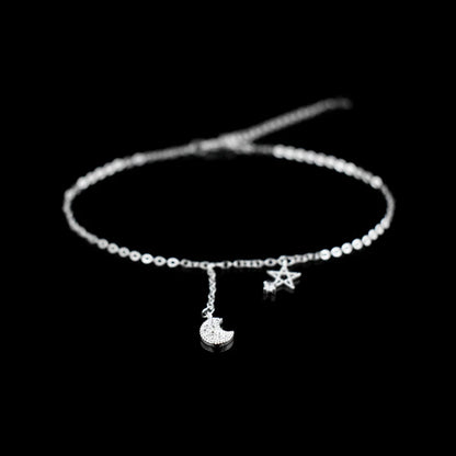 Bracelet en argent Sterling 925 en Zircon, étoile et lune, boucle de cheville, symbole Constellation, chaîne pour le pied, bijoux pour femmes et filles, cadeau, nouvelle tendance