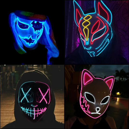 Halloween carnaval fête Costume décoration LED lumineuse masque Halloween masque LED masque éclairer masques de fête pour la fête lumineuse