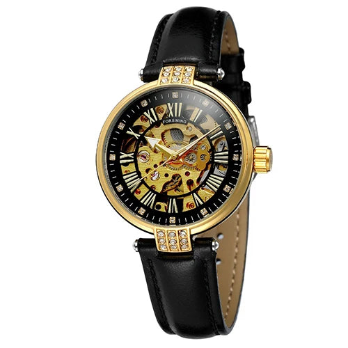 FORSINING-Montre mécanique automatique pour femme, blanc, doré, module, montre-bracelet, mode, business