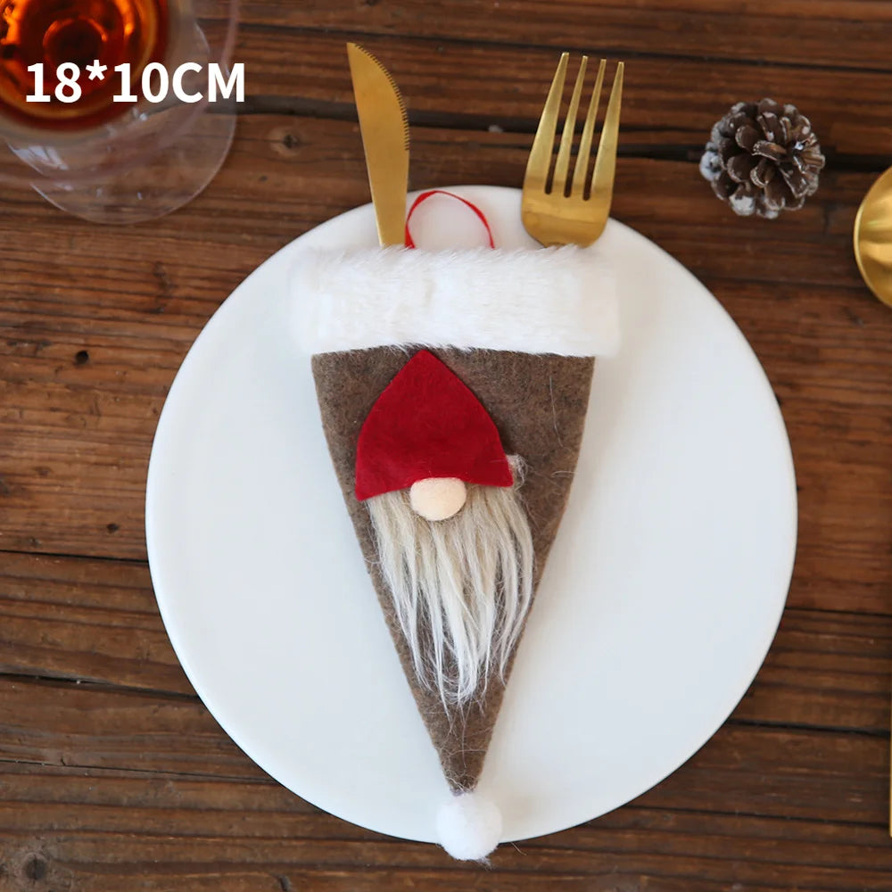 Décorations de Noël de Noel pour la maison, décor de table d'attente, cadeau de Noël du Nouvel An 2021, britannique, fourchette, porte-couteau, sac, 2022