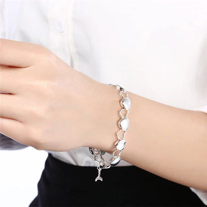 DOTEFFIL 925 en argent Sterling solide creux plein coeur Bracelet pour femme charme mariage fiançailles fête bijoux de mode