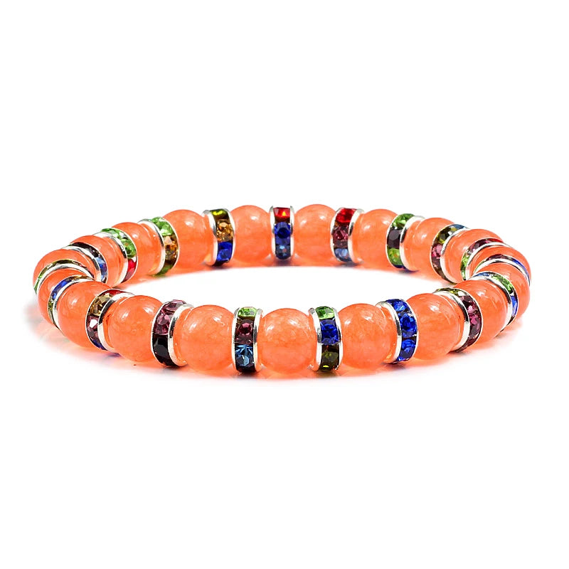 Bracelet de prière en pierre naturelle, Orange vif, corde en strass élastique, pour hommes et femmes, bijoux de Yoga faits à la main,