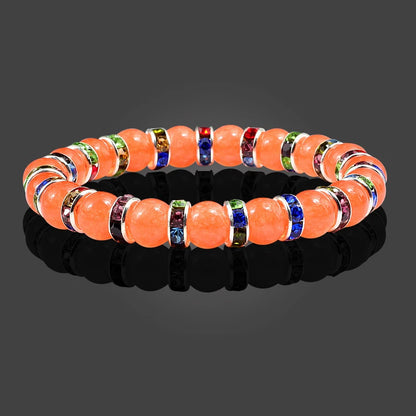 Bracelet de prière en pierre naturelle, Orange vif, corde en strass élastique, pour hommes et femmes, bijoux de Yoga faits à la main,