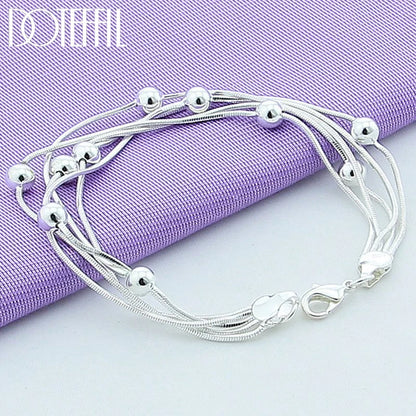 DOTEFFIL 925 en argent Sterling cinq serpent chaîne Bracelet lisse perle argent Bracelet mode femmes mariage fiançailles bijoux