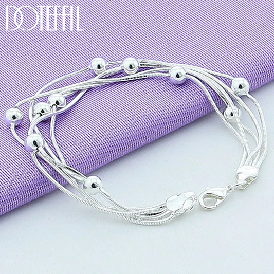 DOTEFFIL 925 en argent Sterling cinq serpent chaîne Bracelet lisse perle argent Bracelet mode femmes mariage fiançailles bijoux