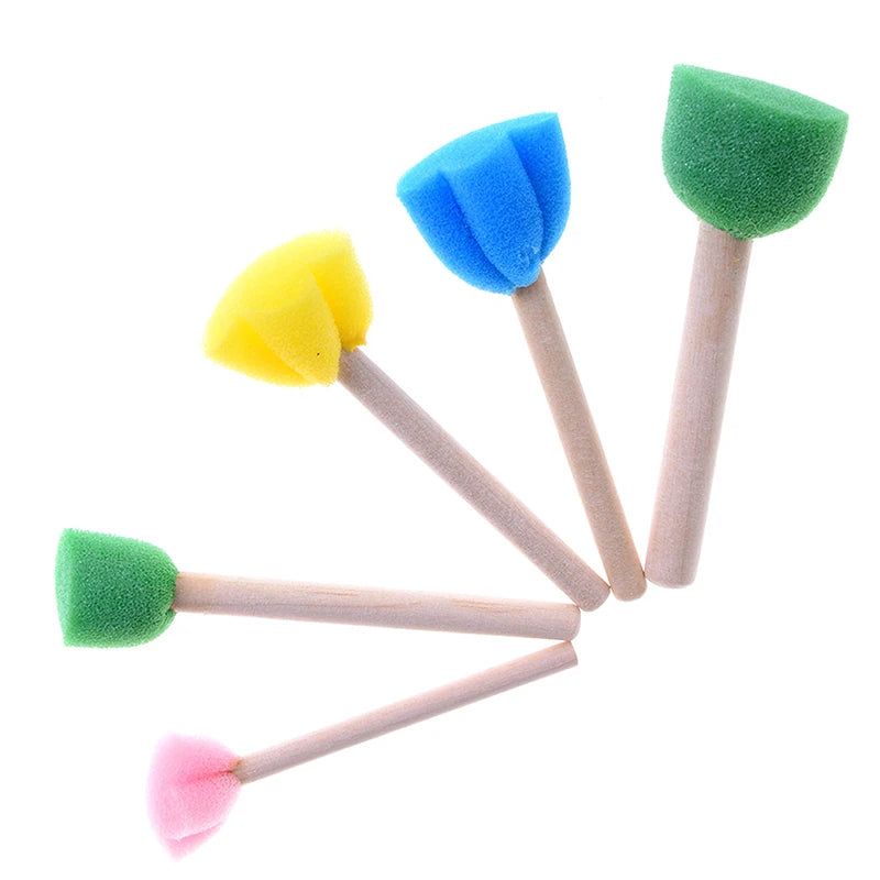 5 pièces manche en bois éponge pinceau enfants enfants fleur Graffiti Art dessin peinture jouets outil école papeterie fournitures