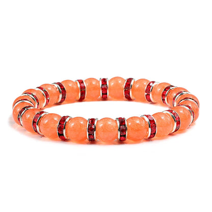 Bracelet de prière en pierre naturelle, Orange vif, corde en strass élastique, pour hommes et femmes, bijoux de Yoga faits à la main,