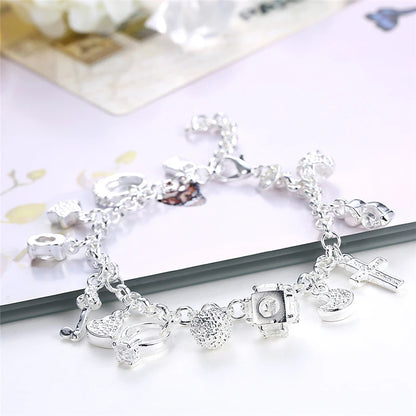 DOTEFFIL 925 en argent Sterling lune coeur serrure croix Bracelet pour hommes femme charme fête de mariage bijoux de mode