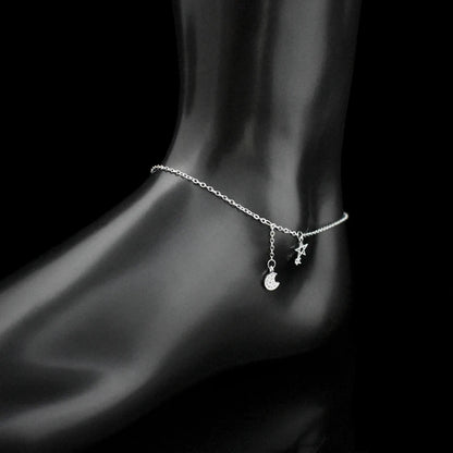 Bracelet en argent Sterling 925 en Zircon, étoile et lune, boucle de cheville, symbole Constellation, chaîne pour le pied, bijoux pour femmes et filles, cadeau, nouvelle tendance
