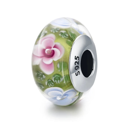BAMOER 925 en argent Sterling belle fleur rose perles de charme en verre de Murano européen