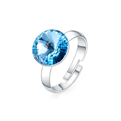 Bagues couleur argent cristaux originaux d'autriche rondes RIVOLI pierre anneaux pour femmes correspondant bijoux de fiançailles de mariage
