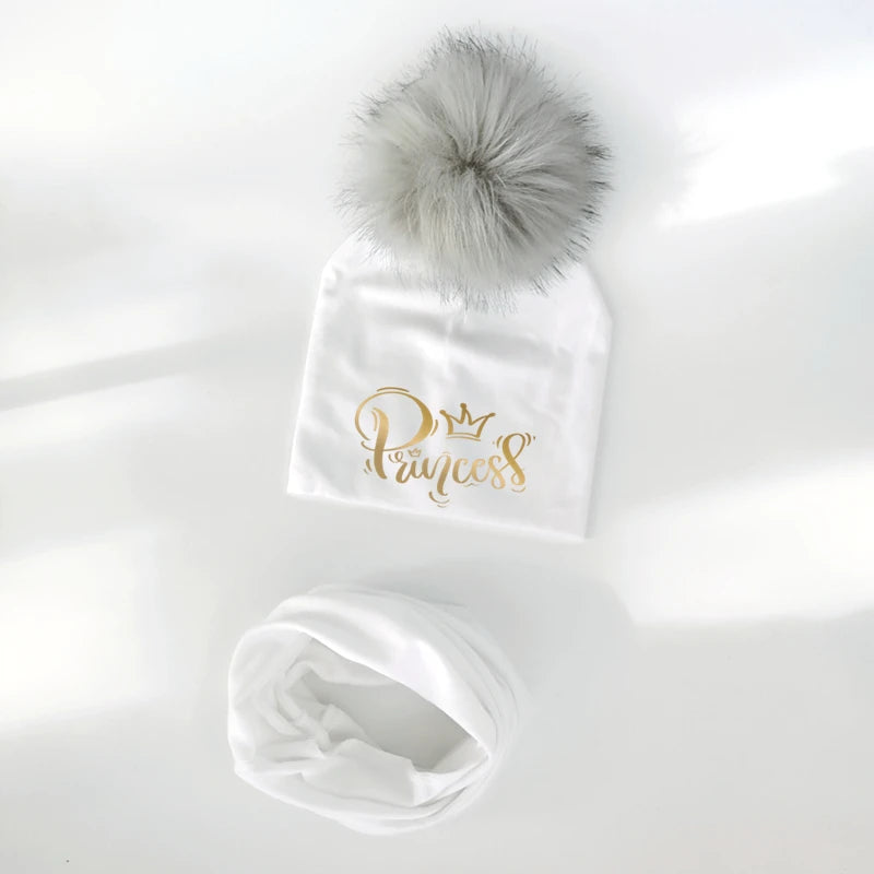 Ensemble de chapeaux pour filles, lettres dorées, princesse, prince, couronne, chapeau pour garçon, bonnet en coton tricoté pour enfants