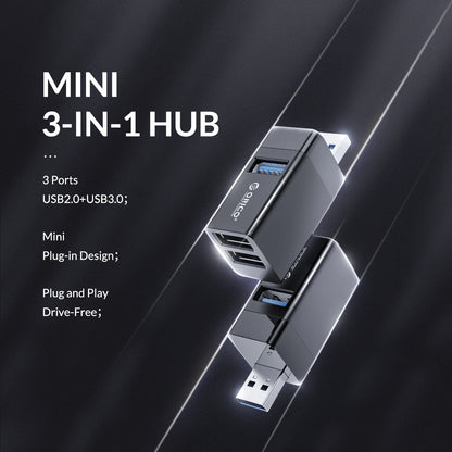 ORICO – Mini Hub séparateur USB 3.0 3 en 1, haute vitesse, 3 ports USB étendus, pour ordinateur de bureau, PC portable, lecteur gratuit