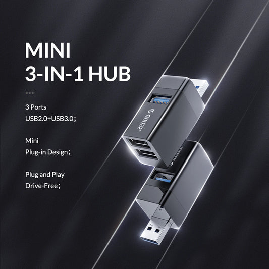ORICO – Mini Hub séparateur USB 3.0 3 en 1, haute vitesse, 3 ports USB étendus, pour ordinateur de bureau, PC portable, lecteur gratuit