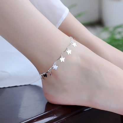 Bracelets de cheville bohème en argent regardé 925 pour femmes et filles, bracelets de cheville, bracelet de plage, bijoux de jambe, cadeau, coeur plus foncé, nouveauté